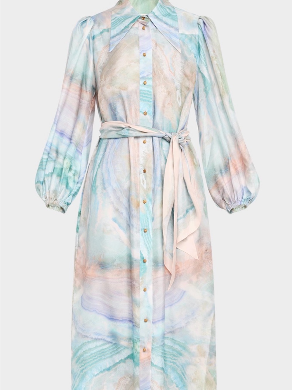 Zimmermann Illuminate Seascape Belted Long Sleeve Silk Shirtdress AU1/US6/UK10